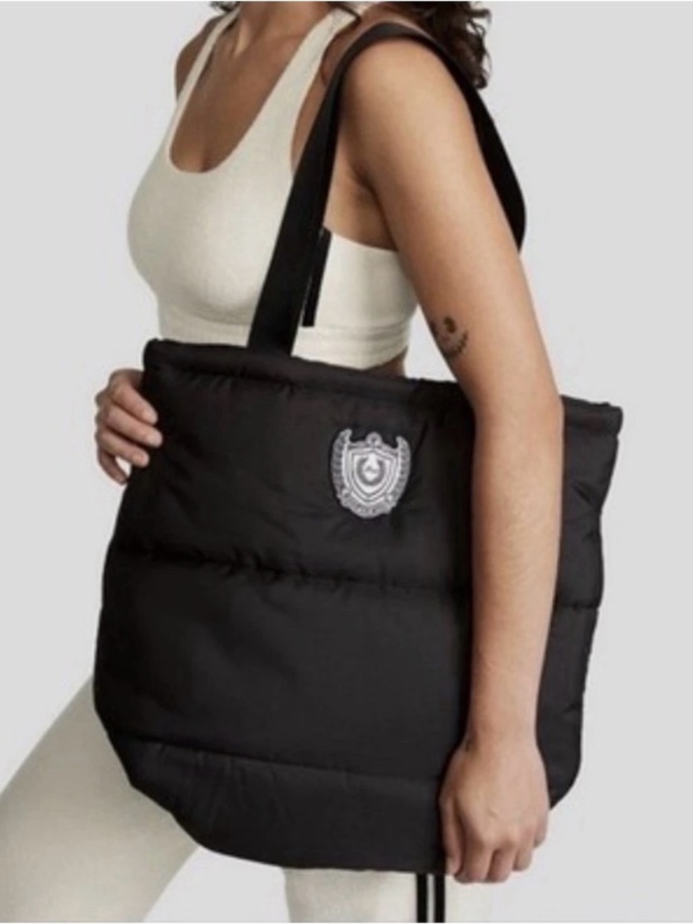 PINK Victoria Secret Black Puffer Tote Bag Zip Gym Ballet Dance Bag Travel NWT